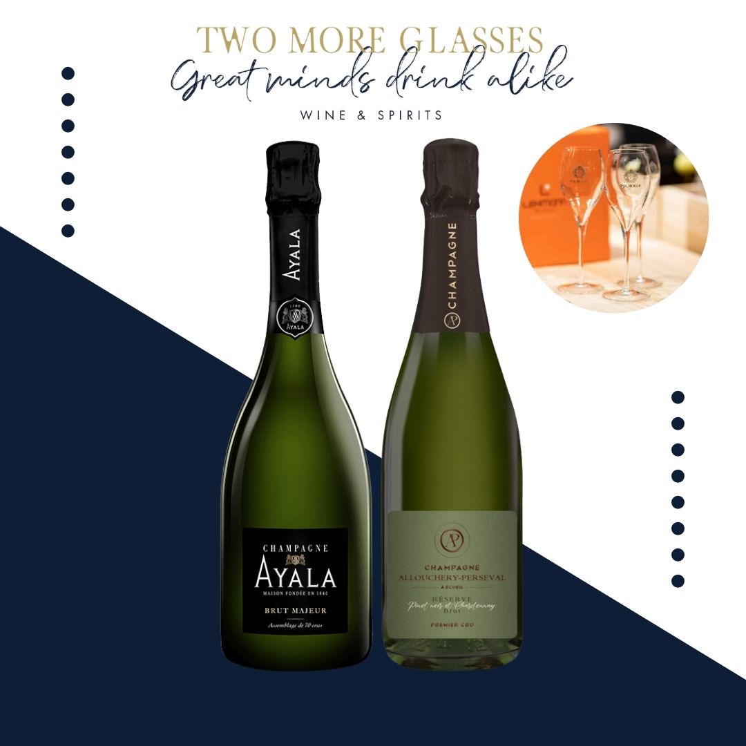 6 Ayala Brut Majeur NV x 6 Allouchery Perseval Champagne 1er Cru La Reserve Brut with 2 champagne glasses set (12x75cl)