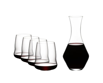 SL Riedel Stemless Wings Cabernet + Decanter (Set of 4+1) - TwoMoreGlasses.com