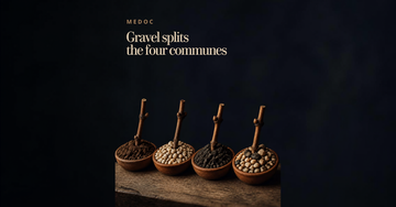 Four terracotta dishes in a row hold different soils, pale gravel, dark clay and mixed pebbles — Gravel splits the four communes