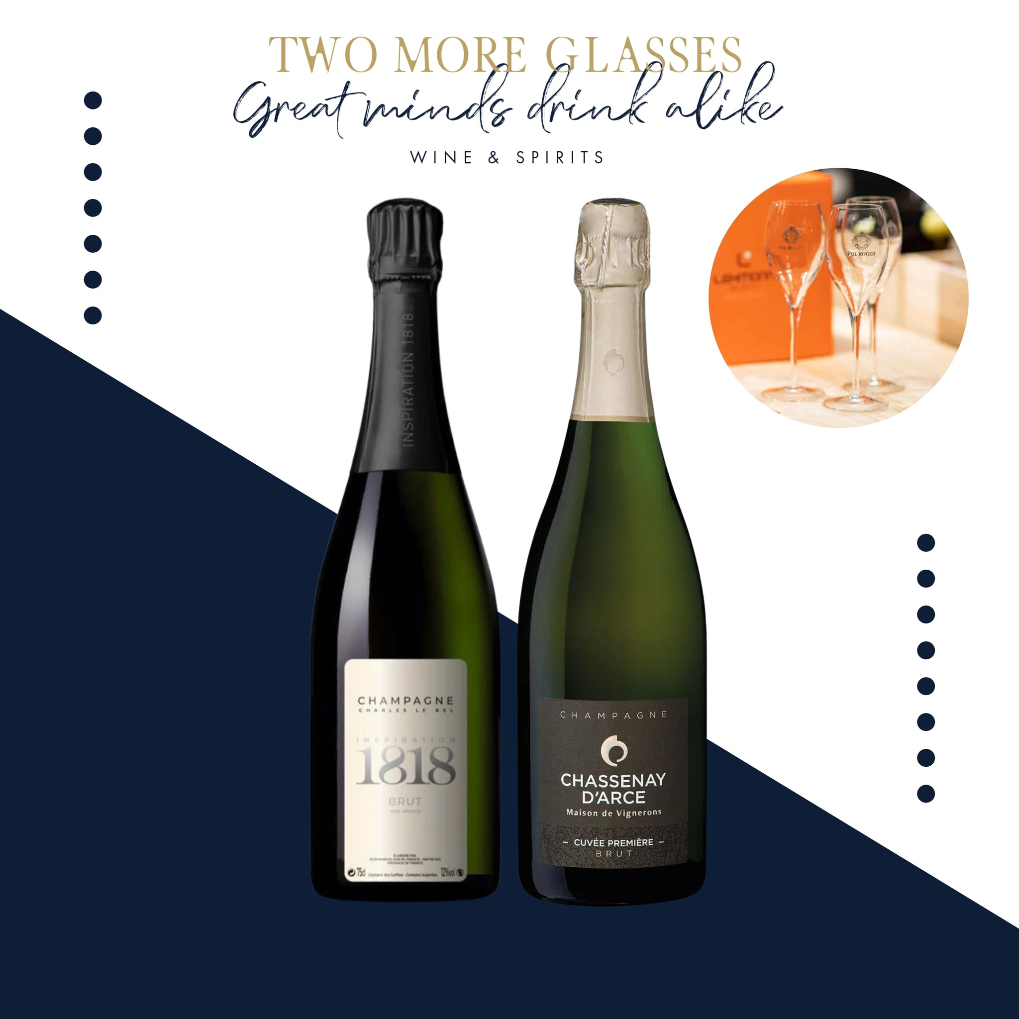 3 Champagne Charles Le Bel 1818 Brut NV x 3 Champagne Chassenay D'Arce Cuvee Premiere Brut with 2 champagne fluet set (6x75cl)