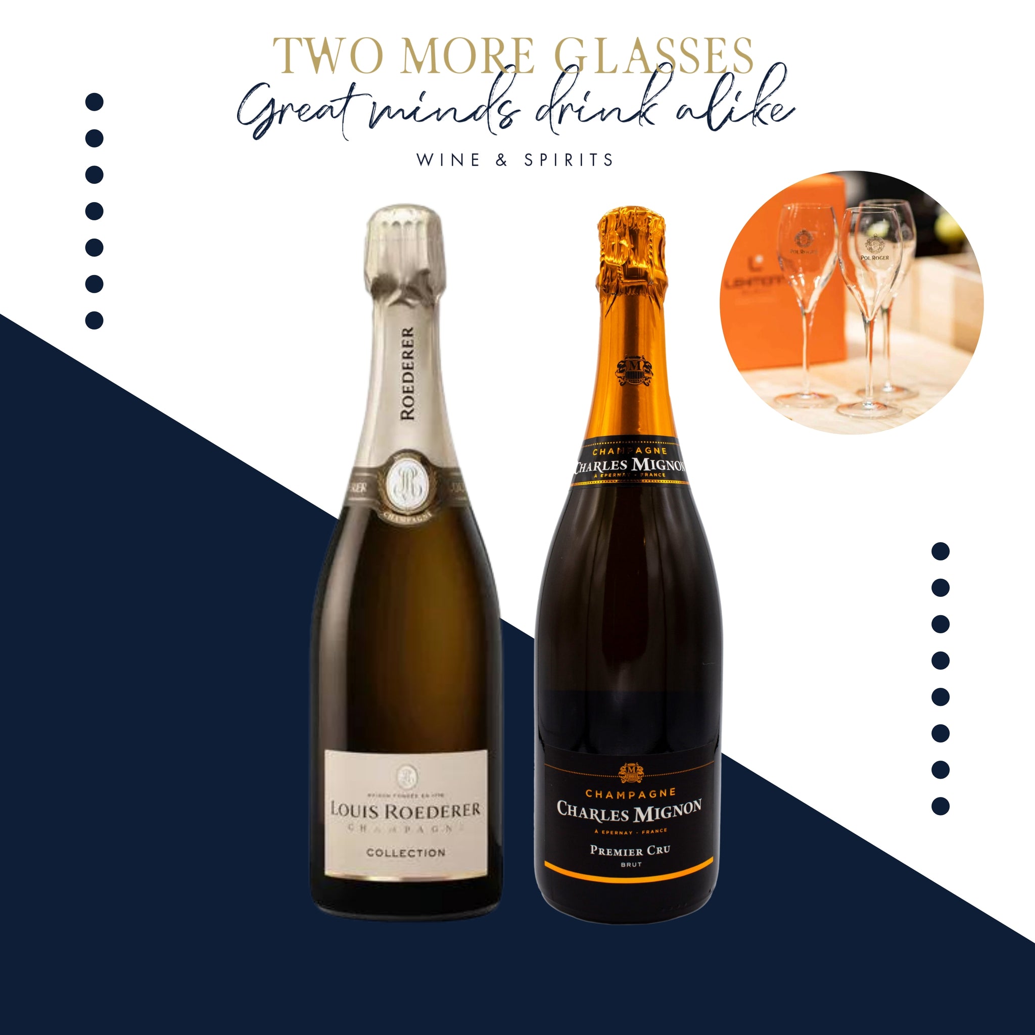 3 CHAMPAGNE LOUIS ROEDERER Collection 245 x 3 Charles Mignon Premium Reserve Brut Premier Cru N.V. with 2 champagne fluet set (6x75cl)