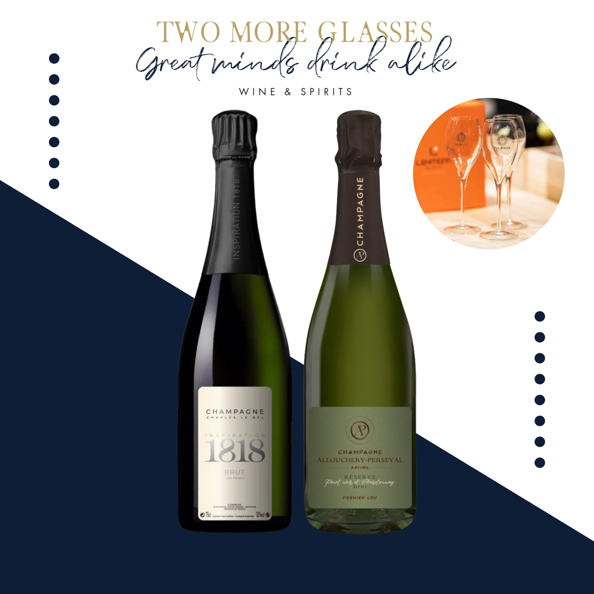 3 Champagne Charles Le Bel 1818 Brut NV x 3 Allouchery Perseval Champagne 1er Cru La Reserve Brut with 2 champagne fluet set (6x75cl)