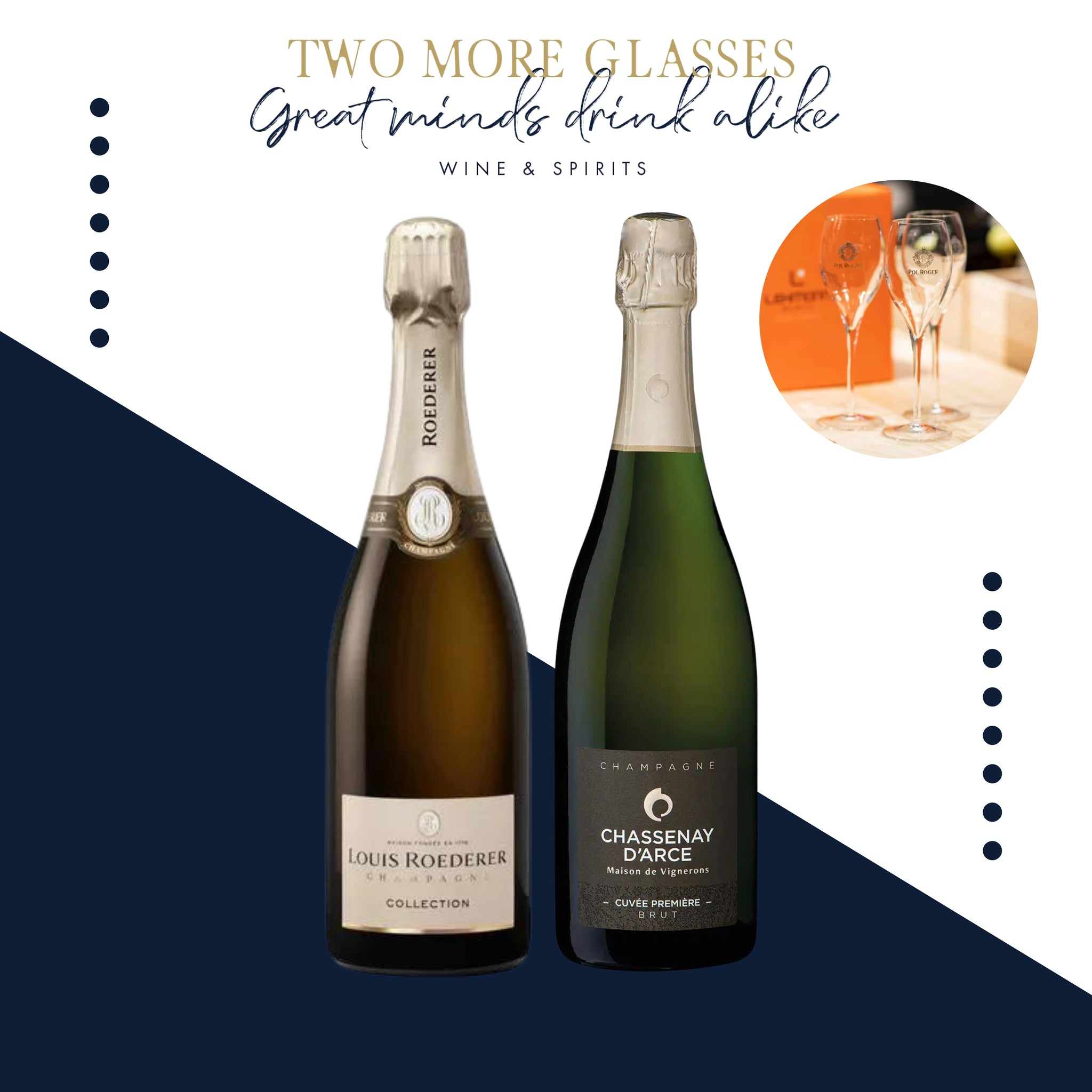 3 Louis Roederer Collection 245 x 3 Champagne Chassenay D'Arce Cuvee Premiere Brut with 2 champagne fluet set (6x75cl)