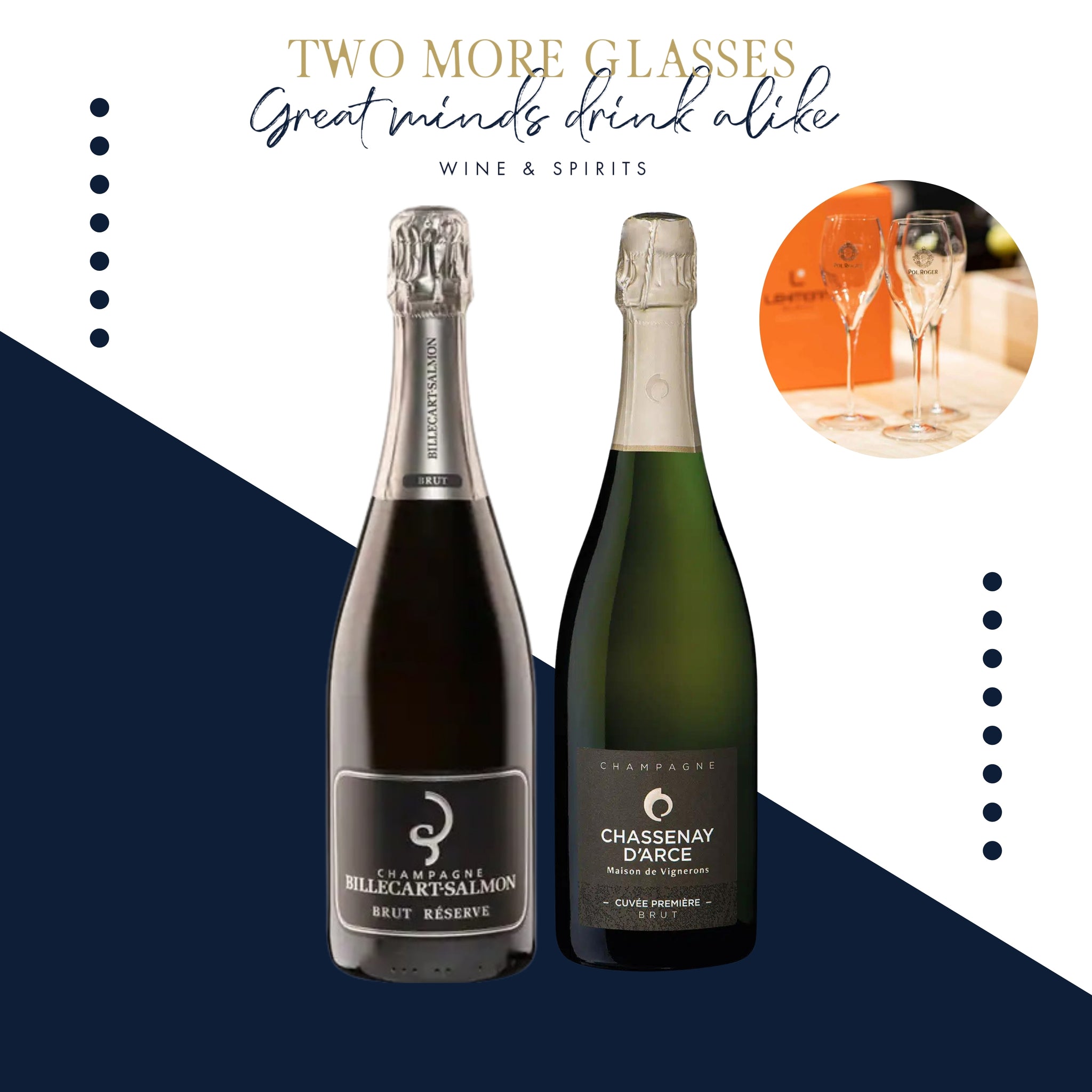 3 Billecart Salmon Brut Reserve Champagne NV x 3 Champagne Chassenay D'Arce Cuvee Premiere Brut with 2 champagne fluet set (6x75cl)