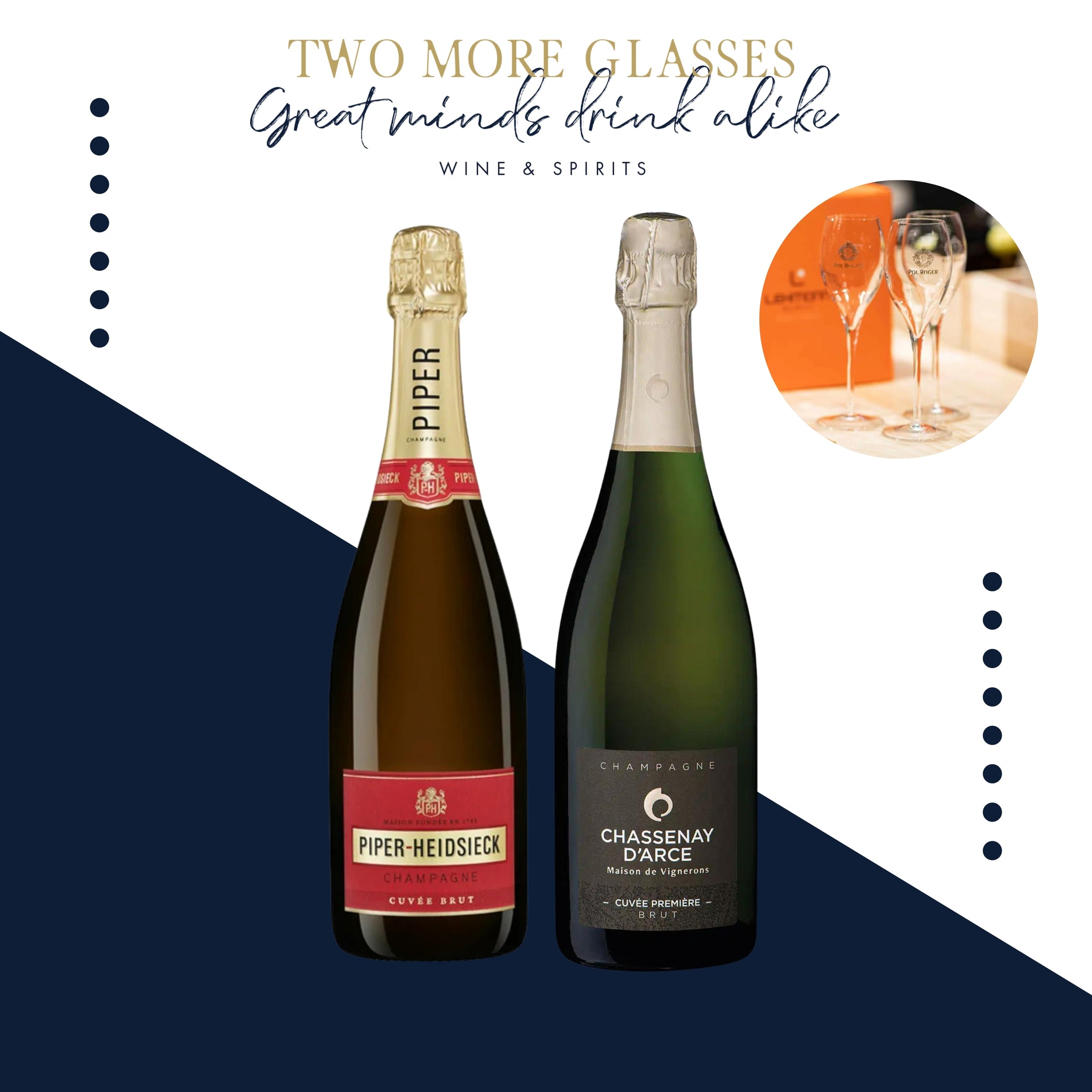 3 Piper Heidsieck Cuvee Brut NV x 3 Champagne Chassenay D'Arce Cuvee Premiere Brut with 2 champagne fluet set (6x75cl)