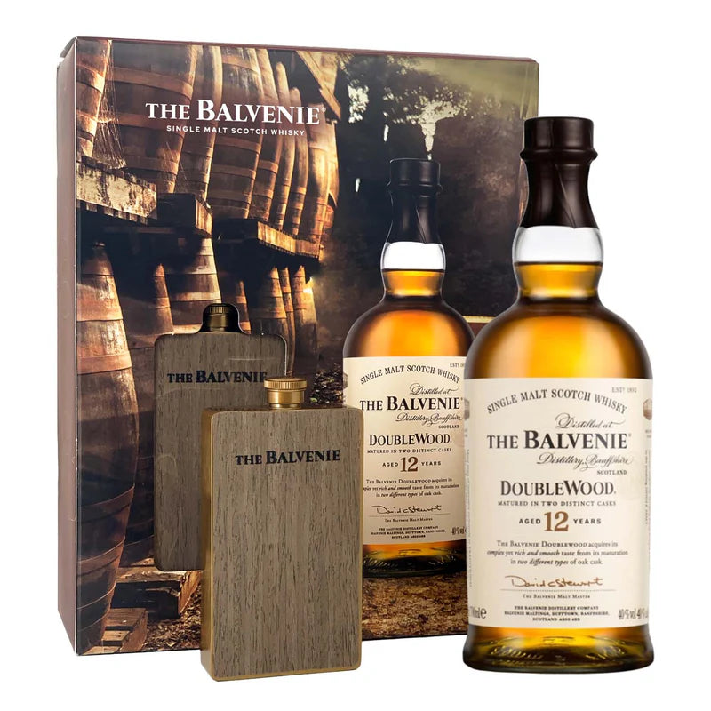 The Balvenie DoubleWood Aged 12 Years Single Malt Scotch Whisky - Gift Set (Stainless Steel Whiskey Bottle) (New Version) (1x70cl)