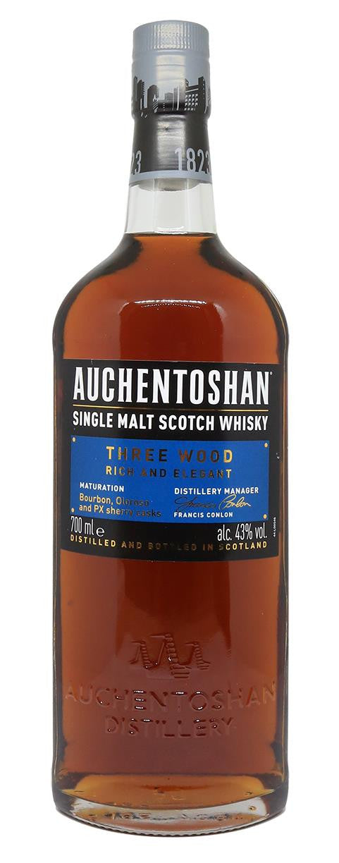 Auchentoshan "Three Wood" Triple Distilled 43% (1x70cl) TwoMoreGlasses.com- Two More Glasses