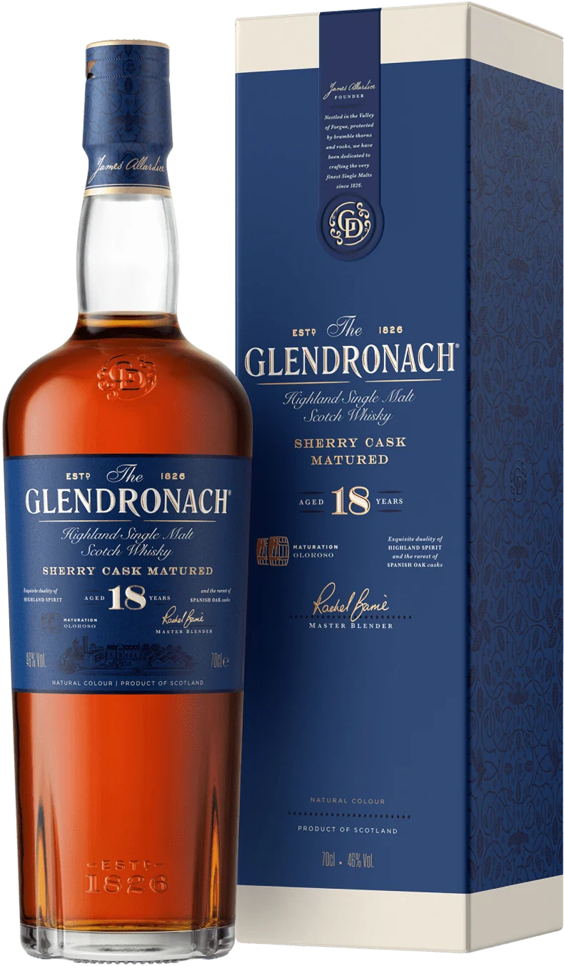 GlenDronach 18 Years Old Single Malt Whisky (1x70cl) TwoMoreGlasses.com- Two More Glasses