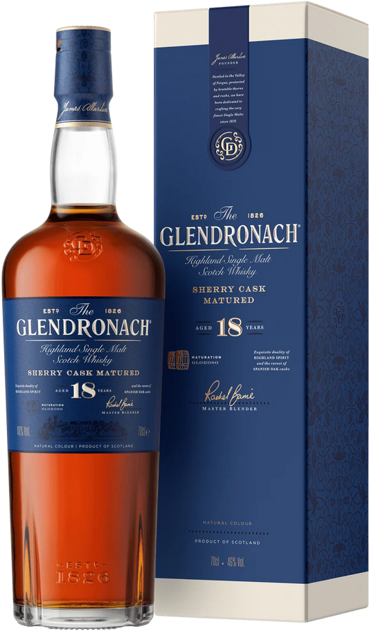 GlenDronach 18 Years Old Single Malt Whisky (1x70cl) TwoMoreGlasses.com- Two More Glasses