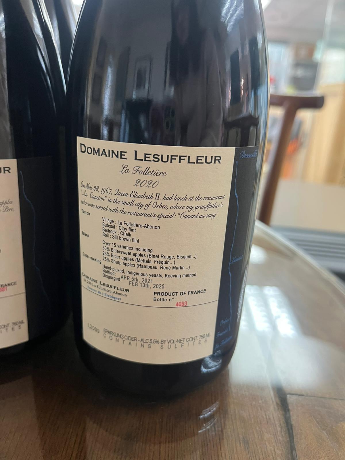 Domaine Lesuffleur La Foletière (sweet apples) 2020 (1x75cl) TwoMoreGlasses.com- Two More Glasses