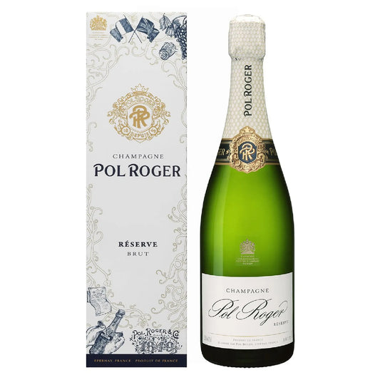 Pol Roger Brut Reserve NV with Gift Box (1x75cl) TwoMoreGlasses.com- Two More Glasses