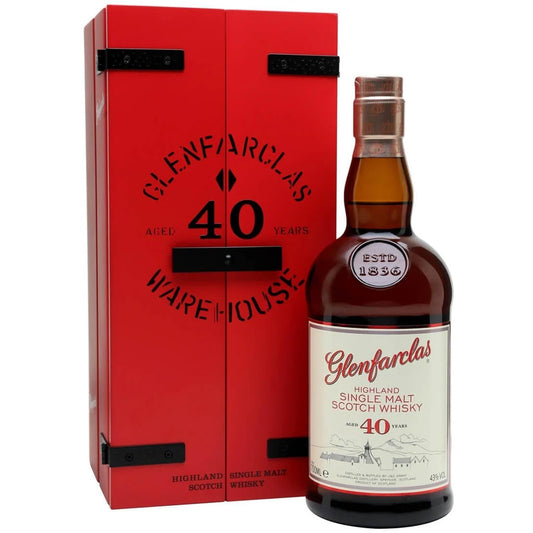 Glenfarclas 40 Year Old 43% w/ Red Gift Box (1x70cl) TwoMoreGlasses.com- Two More Glasses