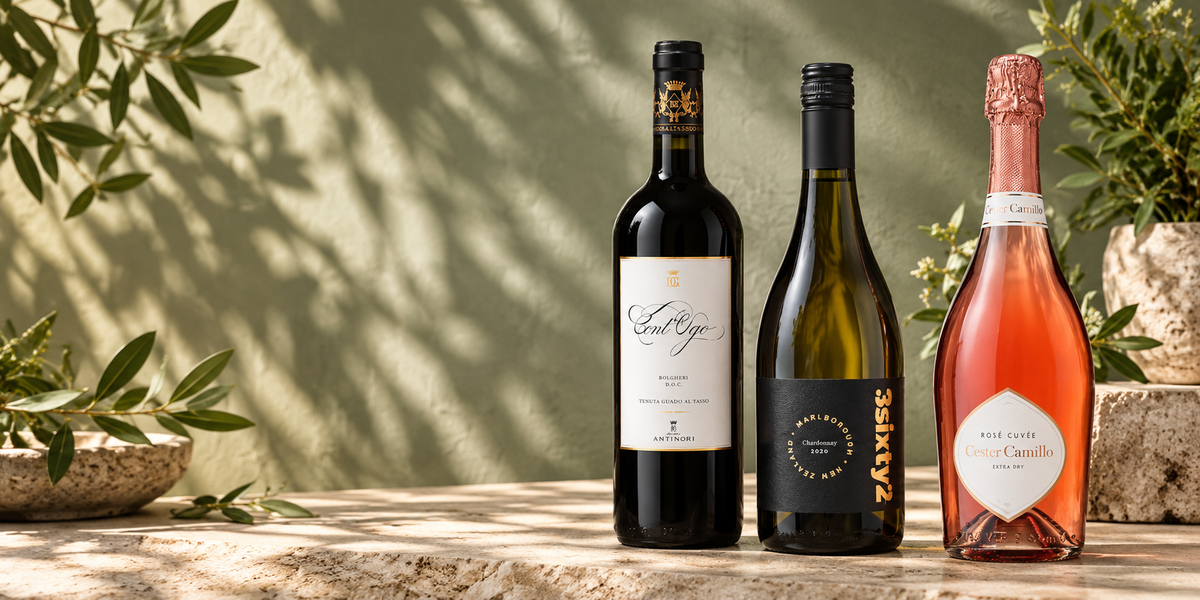 Antinori Cont'Ugo, 3sixty2 Chardonnay and Cester Camillo rosé sparkling wine, selected for the Any 3 collection