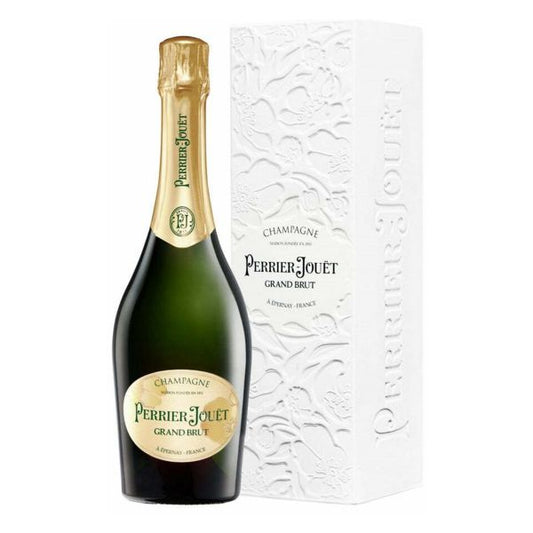 Perrier Jouet Grand Brut NV with Giftbox (1x75cl) TwoMoreGlasses.com- Two More Glasses