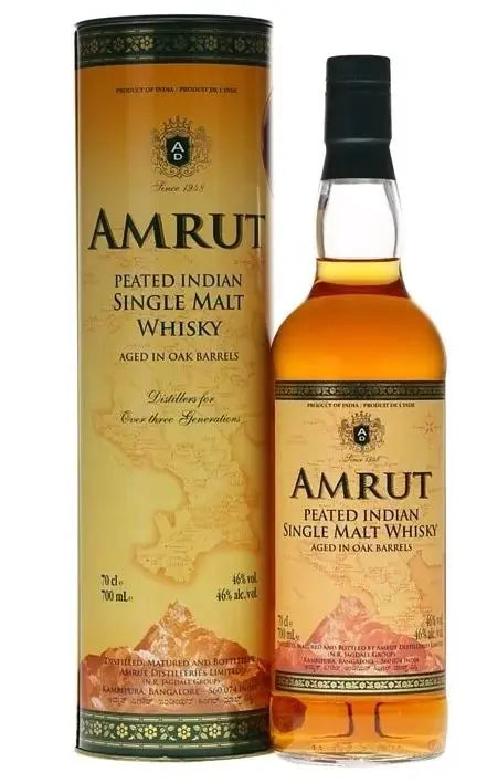 Amrut Peated Single Malt Whisky (1x70cl) - TwoMoreGlasses.com