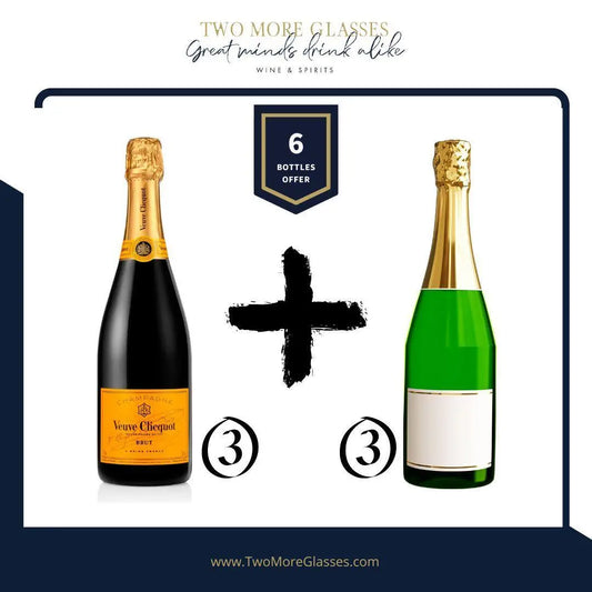 3 bottles of Veuve Clicquot Yellow Label with 3 bottles of champagne of your choice (6x75cl) - TwoMoreGlasses.com