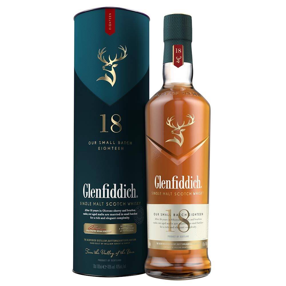 Glenfiddich 18 Year Old Single Malt Whisky (1x70cl) - TwoMoreGlasses.com