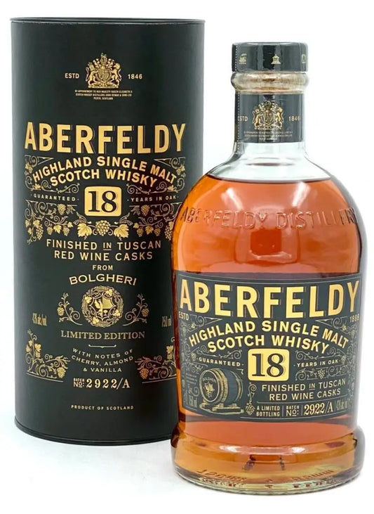 Aberfeldy 18 Years Old Tuscan Wine Cask Limited Edition Single Malt Scotch Whisky (1x70cl) - TwoMoreGlasses.com