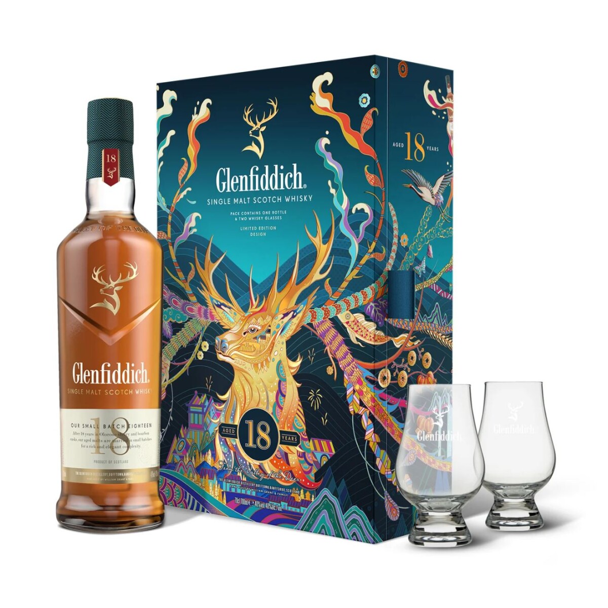 Glenfiddich 18 Year Old Chinese New Year Gift Pack (with 2 glasses) (1x70cl)