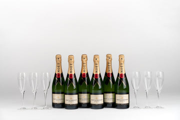 Moet &amp; Chandon Imperial Brut Party Set 6 Bottles + 6 Flutes - TwoMoreGlasses.com